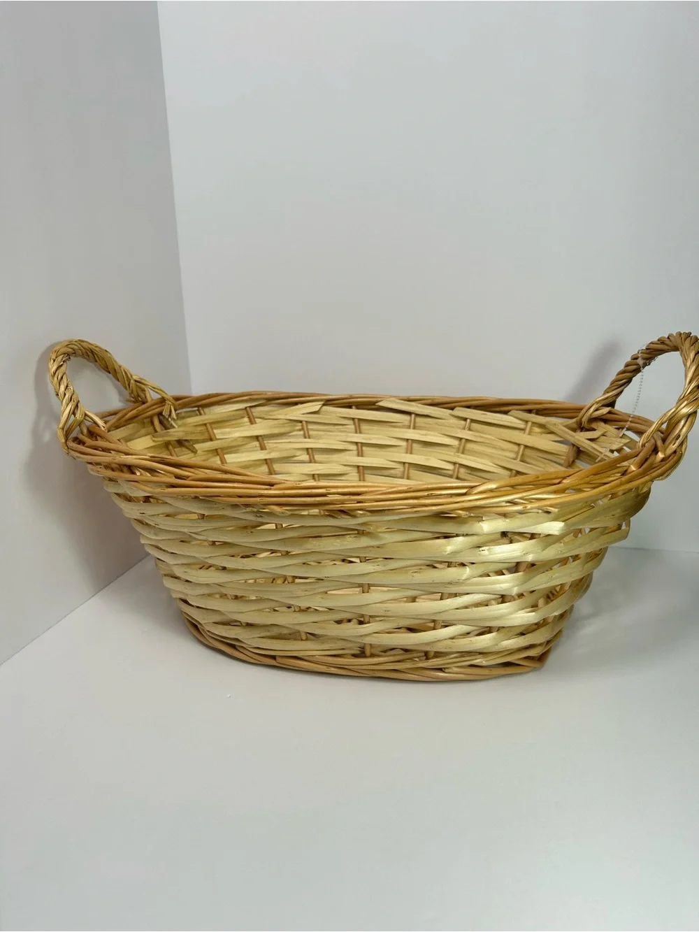 Woven Natural Two-Tone Storage Basket with Handles